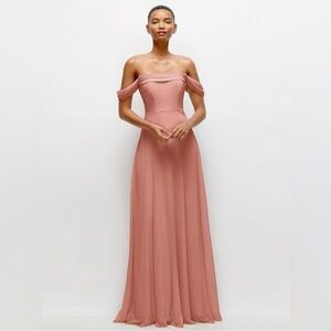 New THREAD Off The Shoulder Bridesmaid Dress Size 20R Desert Rose Lux Chiffon